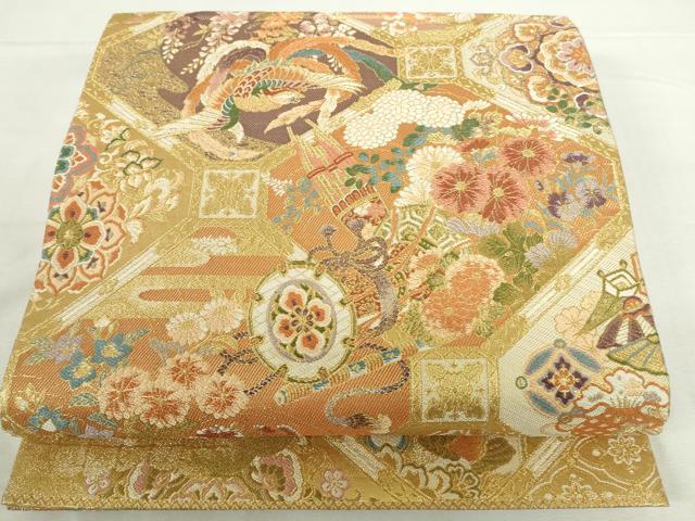 平和屋本店▼六通柄袋帯　唐織　鳳凰蜀江花文　本金箔　正絹　逸品　DABI5422op