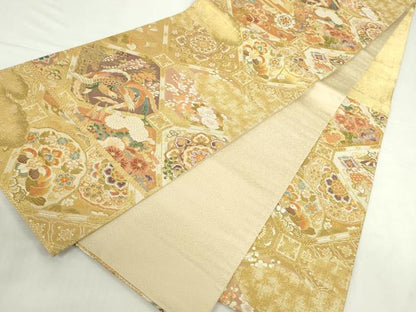 平和屋本店▼六通柄袋帯　唐織　鳳凰蜀江花文　本金箔　正絹　逸品　DABI5422op