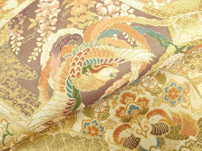 平和屋本店▼六通柄袋帯　唐織　鳳凰蜀江花文　本金箔　正絹　逸品　DABI5422op