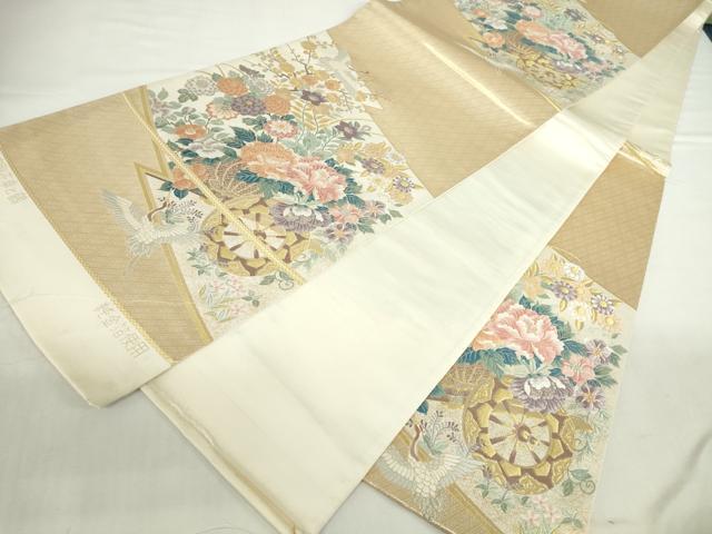 平和屋本店▼西陣の老舗　1782年創業　山下織物　六通柄袋帯　唐織　松皮取花車と鶴　純金箔　正絹　逸品　DABI5423op