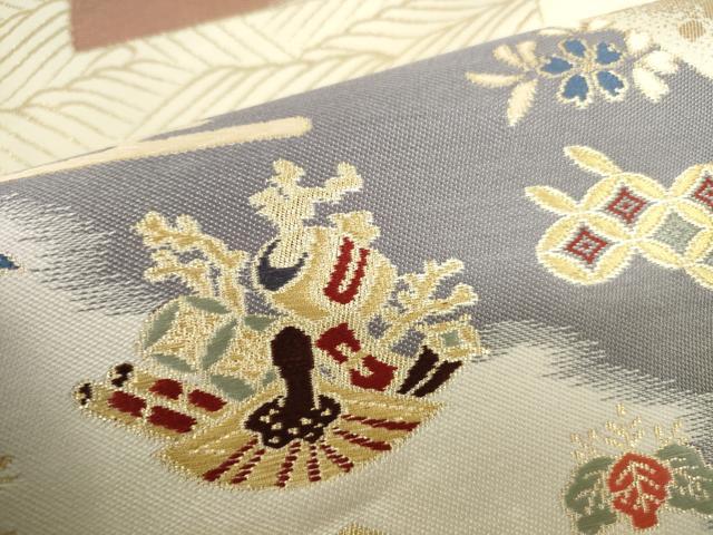 平和屋本店▼六通柄袋帯　唐織　宝尽くし地紙花文　拍寿錦　純金二重箔　正絹　逸品　DABI5424op