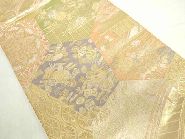 平和屋本店▼六通柄袋帯　裂取蒔絵文　手織二重箔　純金箔　正絹　逸品　DABI5425op