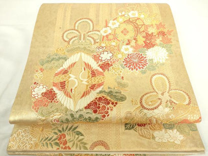 平和屋本店▼六通柄袋帯　唐織　薬玉九重招福寺　本金箔綾錦　正絹　逸品　DABI5429op