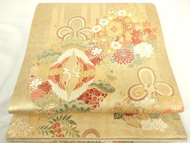 平和屋本店▼六通柄袋帯　唐織　薬玉九重招福寺　本金箔綾錦　正絹　逸品　DABI5429op