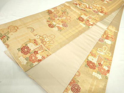平和屋本店▼六通柄袋帯　唐織　薬玉九重招福寺　本金箔綾錦　正絹　逸品　DABI5429op