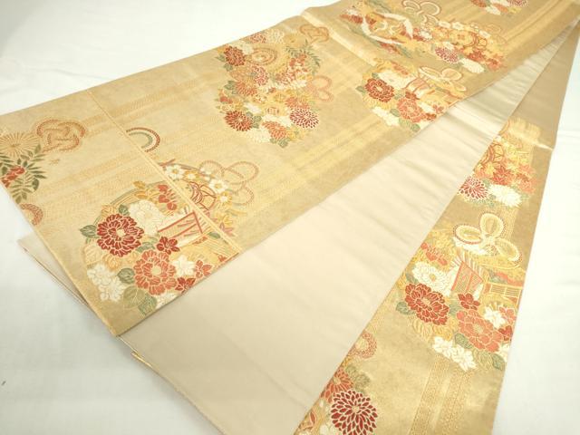 平和屋本店▼六通柄袋帯　唐織　薬玉九重招福寺　本金箔綾錦　正絹　逸品　DABI5429op