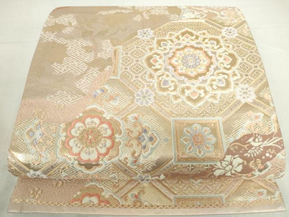 平和屋本店▼六通柄袋帯　唐織　道長正倉院花文　本金箔二重織　正絹　逸品　DABI5432op