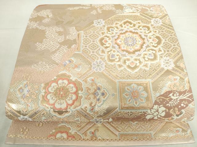 平和屋本店▼六通柄袋帯　唐織　道長正倉院花文　本金箔二重織　正絹　逸品　DABI5432op