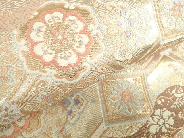 平和屋本店▼六通柄袋帯　唐織　道長正倉院花文　本金箔二重織　正絹　逸品　DABI5432op
