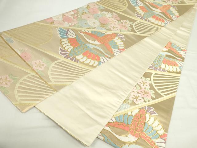 平和屋本店▼六通柄袋帯　唐織　双鶴花文　純金箔　正絹　逸品　DABI5435op