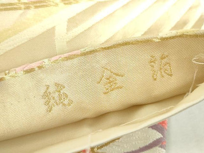 平和屋本店▼六通柄袋帯　唐織　双鶴花文　純金箔　正絹　逸品　DABI5435op