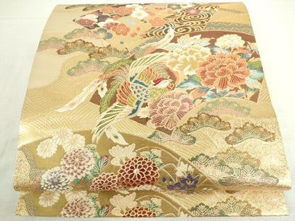 平和屋本店▼六通柄袋帯　唐織　扇面鳳凰文　本金箔　正絹　逸品　DABI5436op