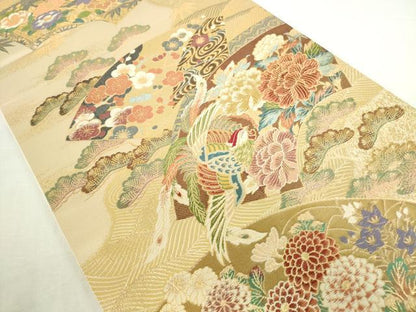 平和屋本店▼六通柄袋帯　唐織　扇面鳳凰文　本金箔　正絹　逸品　DABI5436op