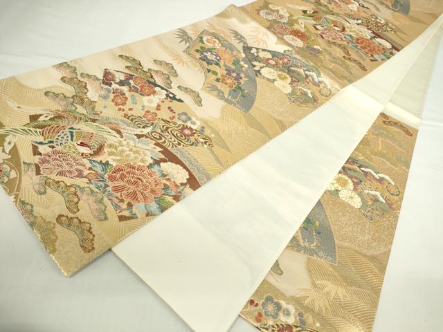 平和屋本店▼六通柄袋帯　唐織　扇面鳳凰文　本金箔　正絹　逸品　DABI5436op
