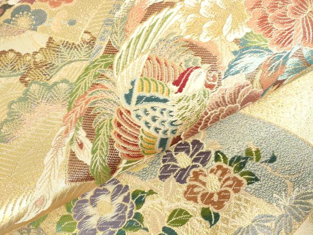 平和屋本店▼六通柄袋帯　唐織　扇面鳳凰文　本金箔　正絹　逸品　DABI5436op