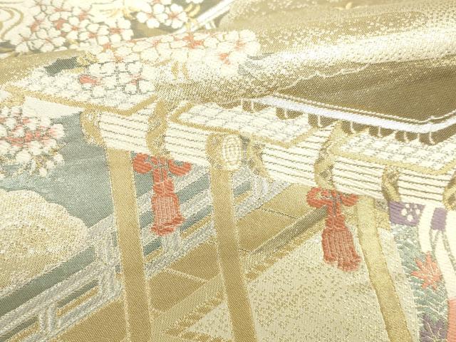 平和屋本店▼西陣まいづる謹製　六通柄袋帯　唐織　雲取庭園紋　純金箔　正絹　逸品　DABI5438op