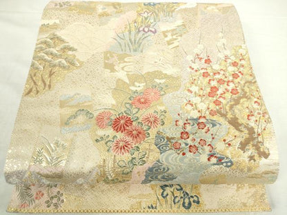 平和屋本店▼六通柄袋帯　唐織　慶長道長文　本金箔　正絹　逸品　DABI5440op