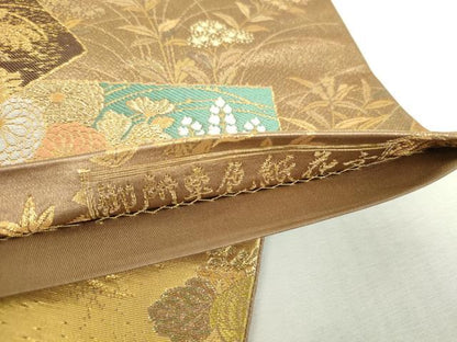 平和屋本店▼六通柄袋帯　唐織　御所車色紙花文　本金箔　正絹　逸品　DABI5443op