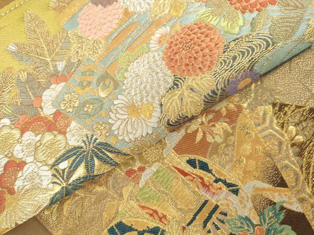平和屋本店▼六通柄袋帯　唐織　御所車色紙花文　本金箔　正絹　逸品　DABI5443op