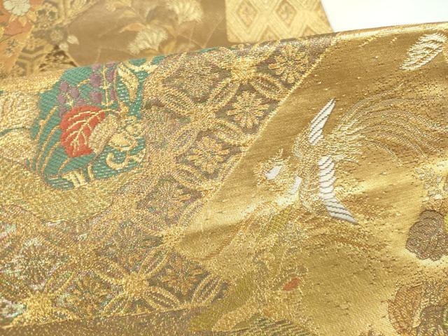 平和屋本店▼六通柄袋帯　唐織　御所車色紙花文　本金箔　正絹　逸品　DABI5443op