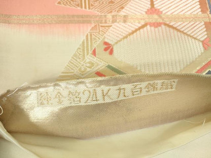 平和屋本店▼六通柄袋帯　唐織　亀甲松葉花文　純金箔24K九百錦織　正絹　逸品　DABI5444op