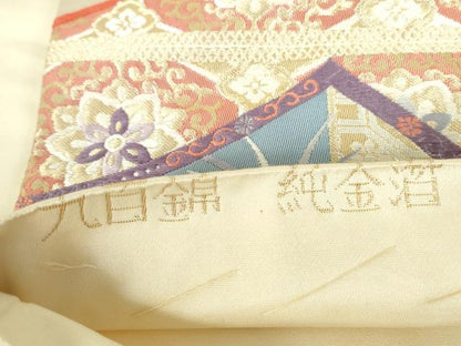 平和屋本店▼六通柄袋帯　唐織　飛鶴吉祥花松文　九百錦　純金箔　正絹　逸品　DABI5449op