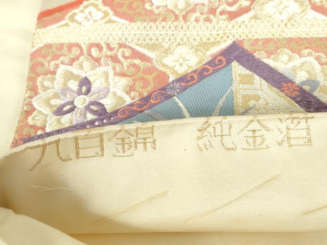 平和屋本店▼六通柄袋帯　唐織　飛鶴吉祥花松文　九百錦　純金箔　正絹　逸品　DABI5449op