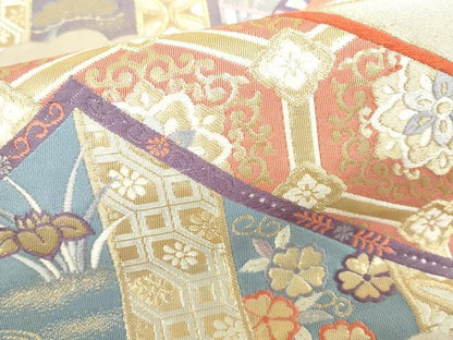 平和屋本店▼六通柄袋帯　唐織　飛鶴吉祥花松文　九百錦　純金箔　正絹　逸品　DABI5449op