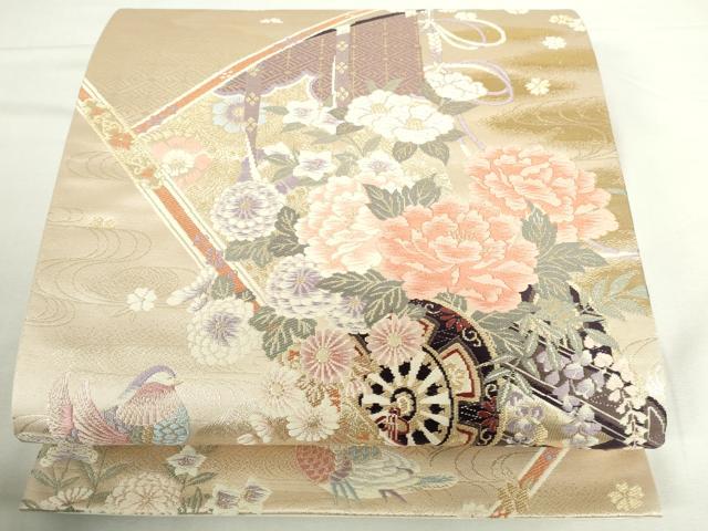 平和屋本店▼六通柄袋帯　唐織　花車文　本金箔二重織　正絹　逸品　DABI5450op
