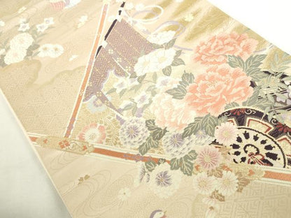 平和屋本店▼六通柄袋帯　唐織　花車文　本金箔二重織　正絹　逸品　DABI5450op