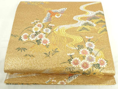 平和屋本店▼西陣　六通柄袋帯　唐織　花鳥屏風絵巻　妙金箔24K　正絹　逸品　DABI5452op