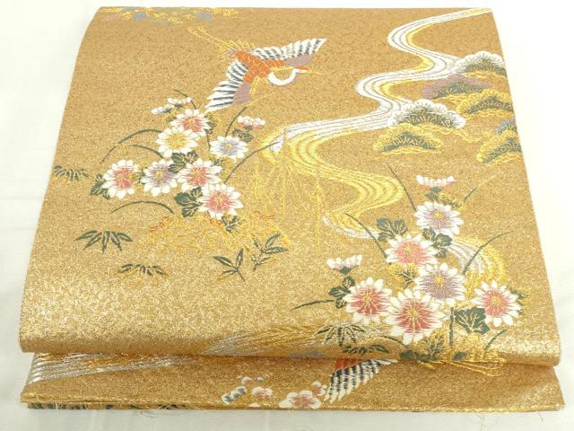 平和屋本店▼西陣　六通柄袋帯　唐織　花鳥屏風絵巻　妙金箔24K　正絹　逸品　DABI5452op