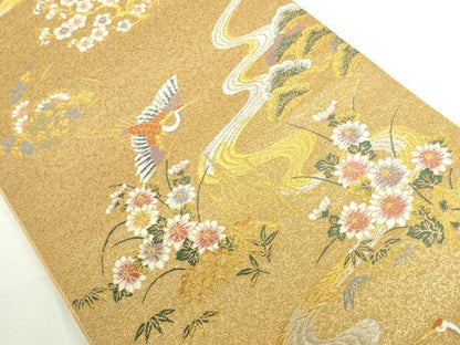 平和屋本店▼西陣　六通柄袋帯　唐織　花鳥屏風絵巻　妙金箔24K　正絹　逸品　DABI5452op