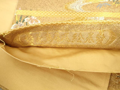平和屋本店▼西陣　六通柄袋帯　唐織　花鳥屏風絵巻　妙金箔24K　正絹　逸品　DABI5452op