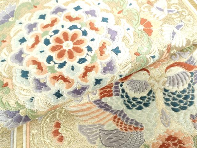 平和屋本店▼六通柄袋帯　唐織　亀甲鴛鴦華文　純金箔24K　正絹　逸品　DABI5453op
