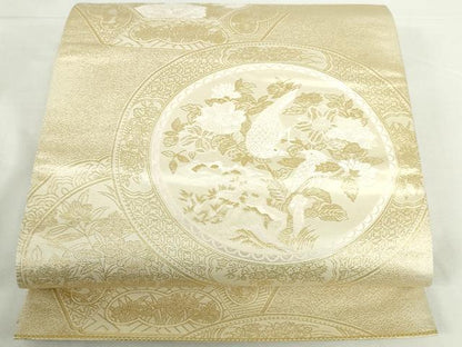 平和屋本店▼六通柄袋帯　唐織　花鳥絵皿文　九百紋織錦　本金箔　正絹　逸品　DABI5455op