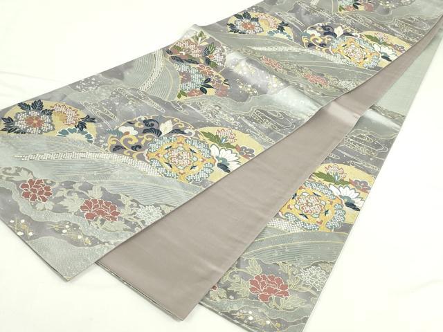 平和屋着物▼六通柄袋帯　正倉院道長花文　静金彩錦織　正絹　逸品　DABI5456op