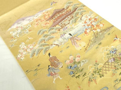 平和屋本店●太鼓柄袋帯　唐織　障碧桃山　都大路絵文　金泥箔　本金箔　正絹　逸品　DABI5457op