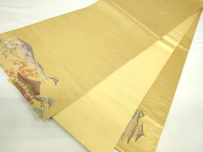 平和屋本店●太鼓柄袋帯　唐織　障碧桃山　都大路絵文　金泥箔　本金箔　正絹　逸品　DABI5457op