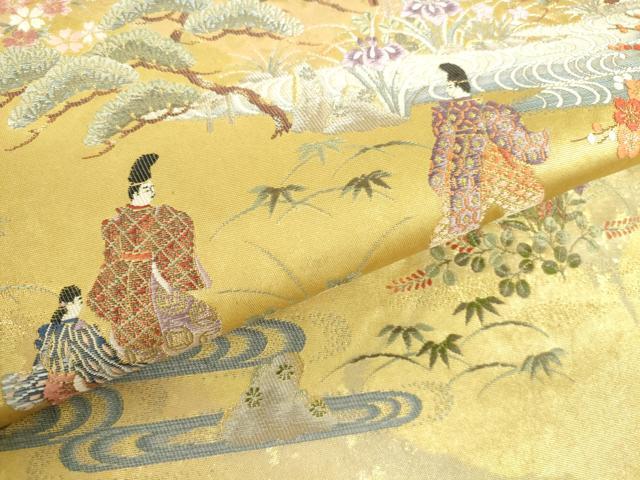 平和屋本店●太鼓柄袋帯　唐織　障碧桃山　都大路絵文　金泥箔　本金箔　正絹　逸品　DABI5457op