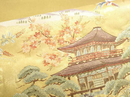 平和屋本店●太鼓柄袋帯　唐織　障碧桃山　都大路絵文　金泥箔　本金箔　正絹　逸品　DABI5457op