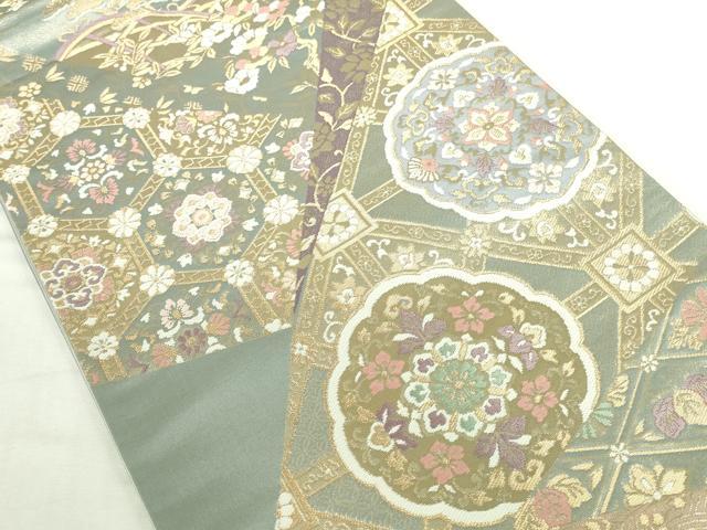 平和屋本店▼六通柄袋帯　唐織　正倉院花文　本金箔錦　二重織　三越扱い　正絹　逸品　DABI5458op