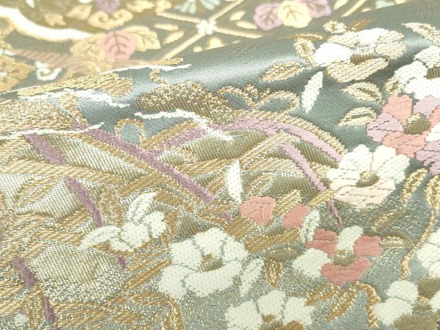 平和屋本店▼六通柄袋帯　唐織　正倉院花文　本金箔錦　二重織　三越扱い　正絹　逸品　DABI5458op