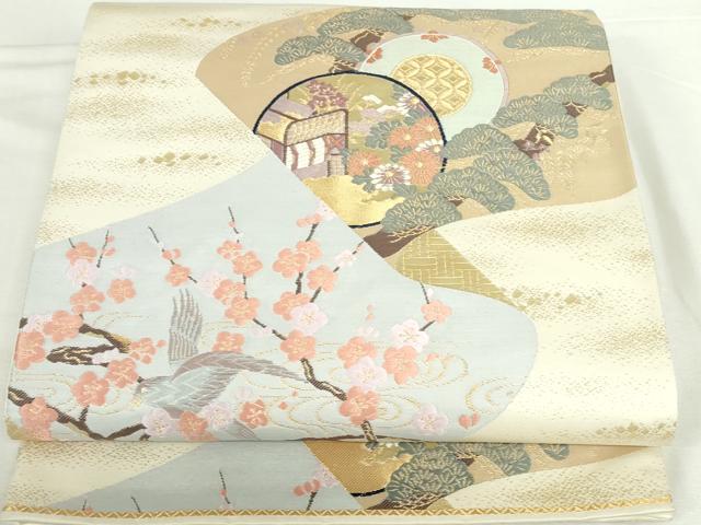 平和屋本店▼六通柄袋帯　唐織　王朝絵巻之図　24純金箔　正絹　逸品　DABI5459op