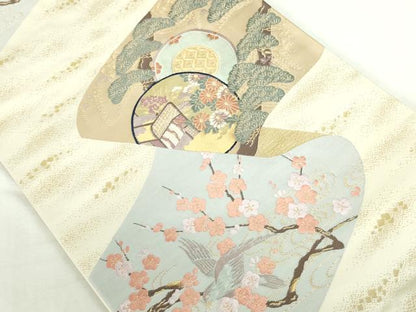 平和屋本店▼六通柄袋帯　唐織　王朝絵巻之図　24純金箔　正絹　逸品　DABI5459op