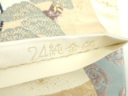 平和屋本店▼六通柄袋帯　唐織　王朝絵巻之図　24純金箔　正絹　逸品　DABI5459op