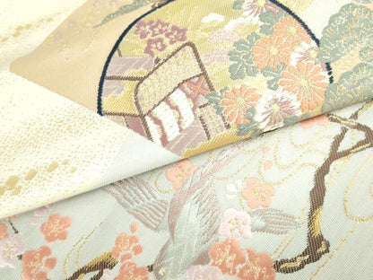 平和屋本店▼六通柄袋帯　唐織　王朝絵巻之図　24純金箔　正絹　逸品　DABI5459op