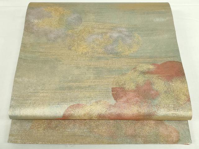 平和屋本店▼六通柄袋帯　雲霞文　本金箔錦二重織　正絹　逸品　DABI5463op