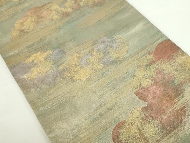 平和屋本店▼六通柄袋帯　雲霞文　本金箔錦二重織　正絹　逸品　DABI5463op