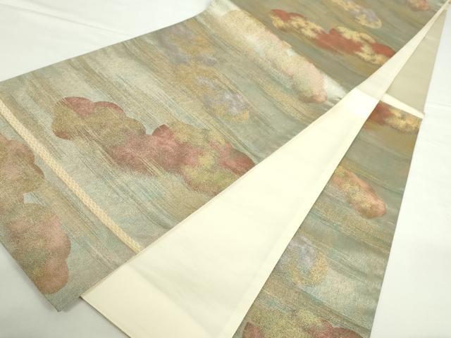 平和屋本店▼六通柄袋帯　雲霞文　本金箔錦二重織　正絹　逸品　DABI5463op
